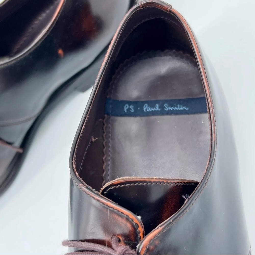 Paul Smith Dark Brown Leather Square Toe Lace Up Brogue Dress Shoes UK Size 9 - Picture 8 of 10